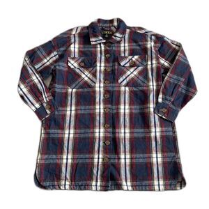 Taxi Shirt Womens XL Plaid Flannel Navy Maroon Button Front Pockets Heavyweight